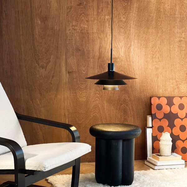 Dyberg Larsen Lampă suspendată Kay, Ø 40 cm, negru, metal, reglabil, Negru, Camera de zi / sufragerie, Metal, Design