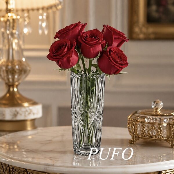 Vaza Decorativa Eleganta Pufo Flower din Sticla pentru Flori si Aranjamente, 23 cm- Design Modern pentru Living si Decor Interior