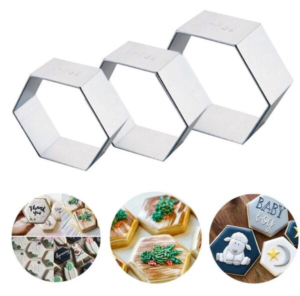 Set 3 forme metalice Pufo Cake in forma de octogon pentru blat de tort, prajituri, argintiu- rezistente si usor de utilizat