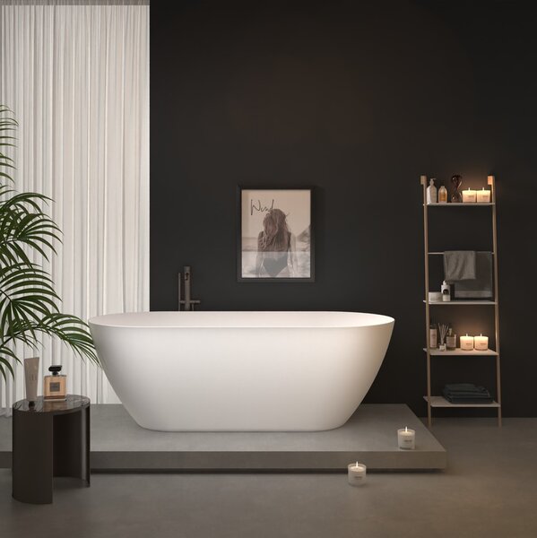 Erga Kaia, cada de sine stătătoare 160x75 cm + dop de scurgere, alb lucios, ERG-Kaia-160075-WH-WH