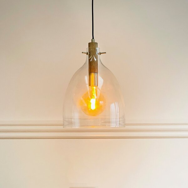 Dyberg Larsen Lampă suspendată Bistro, Ø 30 cm, transparentă, sticlă, reglabil, Transparent, Camera de zi / sufragerie, Sticlă, Design