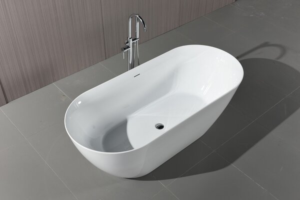 Erga Kaia, cada de sine stătătoare 160x75 cm + dop de scurgere, alb lucios, ERG-Kaia-160075-WH-WH