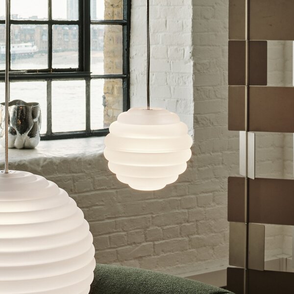 Tom Dixon Lampă suspendată LED Press Sphere Mini mată Ø 15 cm, reglabil, Alb, Camera de zi / sufragerie, Sticlă, Design
