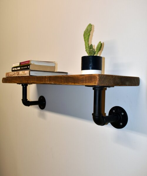 Raft de perete in stil industrial, Bullamoor, 60x20x20 cm, nuc/negru