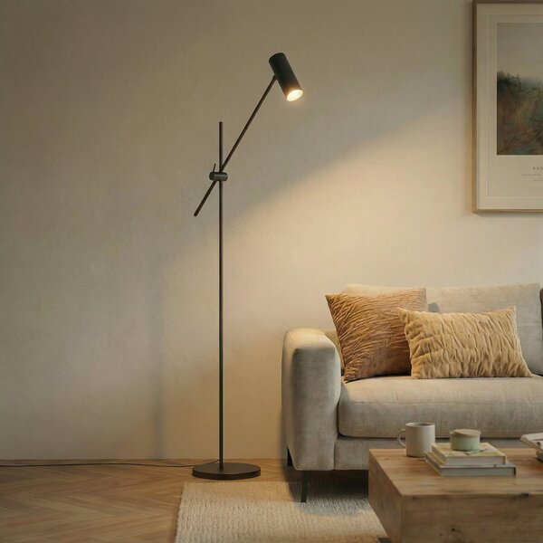 Lindby Lampadar Vilo, negru, 153 cm, GU10, orientabilă, Negru, Camera de zi / sufragerie, Metal, Scandinavă