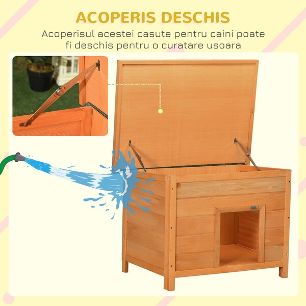PawHut Cușcă pentru Câini Impermeabilă pentru Extern din Lemn de Brad, 82x58x58cm | Aosom Romania
