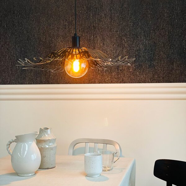 Dyberg Larsen Lampă suspendată Flora, negru mat, Ø 60 cm, metal, reglabil, Negru, Camera de zi / sufragerie, Metal, Design