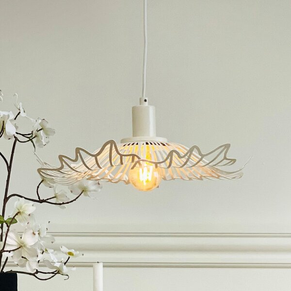 Dyberg Larsen Lampă suspendată Flora, alb perlat, Ø 40 cm, metal, reglabil, Alb, Camera de zi / sufragerie, Metal, Design