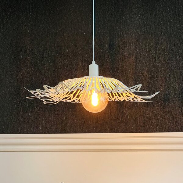 Dyberg Larsen Lampă suspendată Flora, alb perlat, Ø 60 cm, metal, reglabil, Alb, Camera de zi / sufragerie, Metal, Design