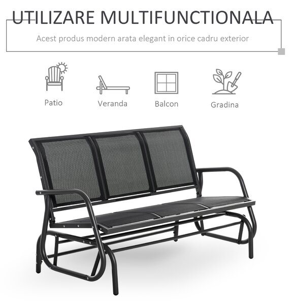 Outsunny Banca Leagan de Gradina cu 3 locuri, schelet Metalic si Tesatura transpiranta, Negru | Aosom Romania