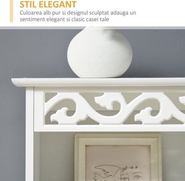 Mobila Coloana HOMCOM pentru Baie, Lemn cu Decor Sculptura Floare Alba 40x23x160cm | Aosom Romania