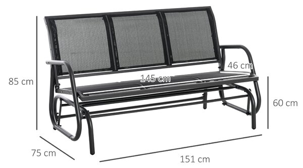 Outsunny Banca Leagan de Gradina cu 3 locuri, schelet Metalic si Tesatura transpiranta, Negru | Aosom Romania