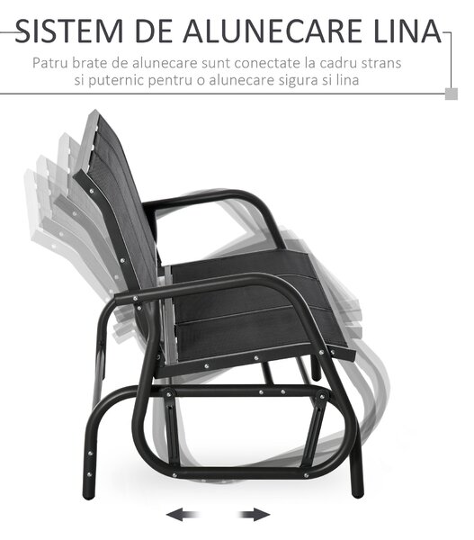 Outsunny Banca Leagan de Gradina cu 3 locuri, schelet Metalic si Tesatura transpiranta, Negru | Aosom Romania
