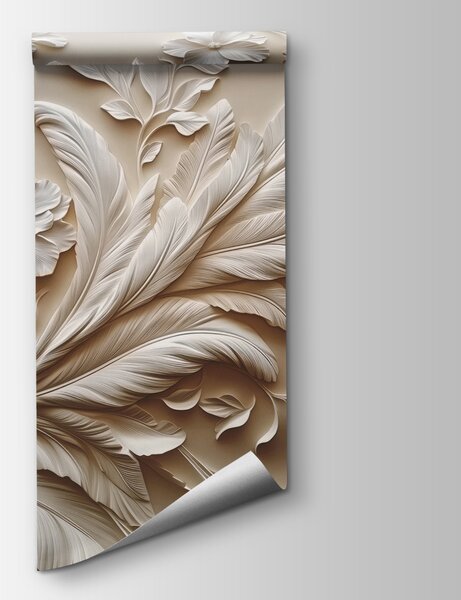 Fototapet Design floral alb pe un perete, Fototapet flori 3D, Fototapet populare, w01356 - Tapeko.ro