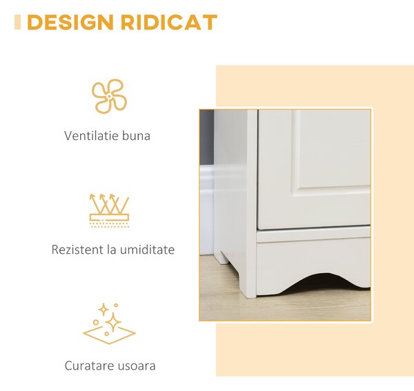 Mobila Coloana HOMCOM pentru Baie, Lemn cu Decor Sculptura Floare Alba 40x23x160cm | Aosom Romania