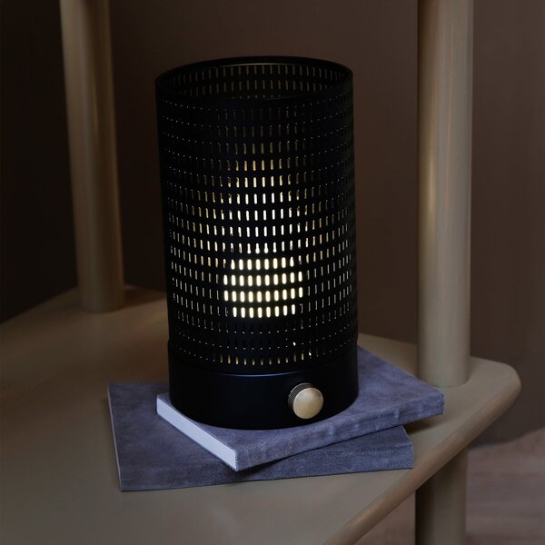 Dyberg Larsen Lampă de masă cu LED și baterie reîncărcabilă Mesh, negru,, reglabil, Negru, Camera de zi / sufragerie, Metal, Design