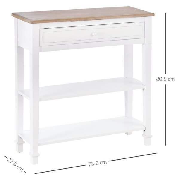 Masa multifunctionala pentru hol HOMCOM, cu sertar, lemn pin, 75.6x27.5x80.5cm, alb | Aosom Romania