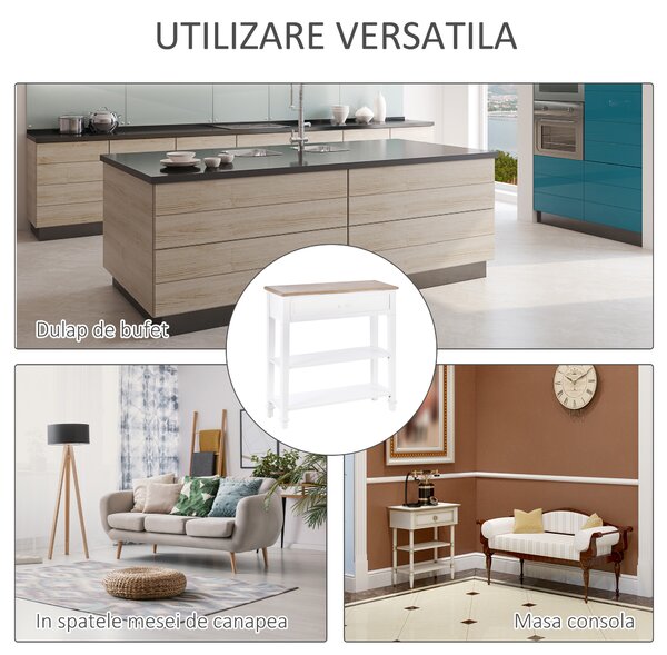 Masa multifunctionala pentru hol HOMCOM, cu sertar, lemn pin, 75.6x27.5x80.5cm, alb | Aosom Romania