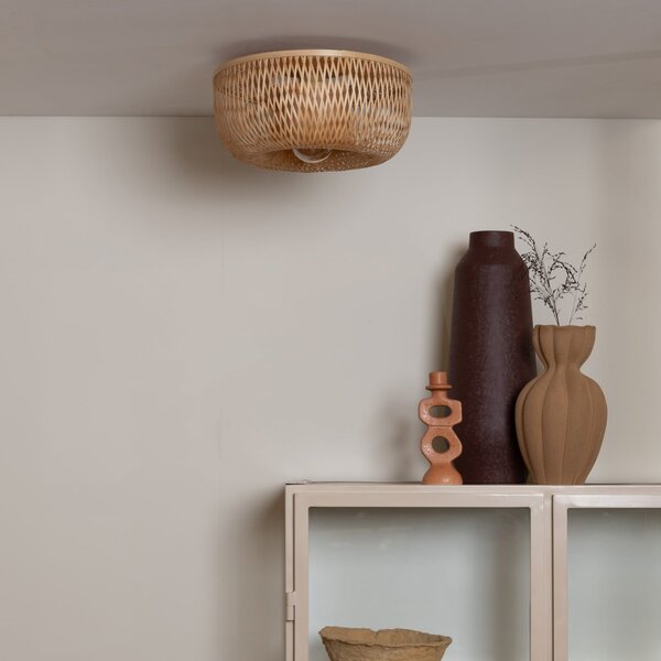 Good & Mojo GOOD MOJO Plafonieră Barbados, natur, Ø 35 cm, bambus E27, reglabil, Lemn, Camera de zi / sufragerie, Bamboo
