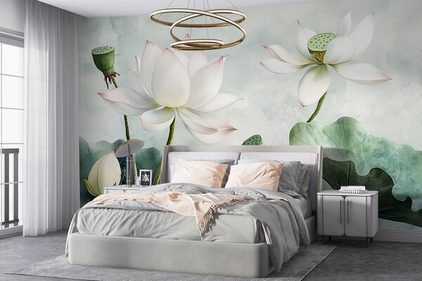 Fototapet Flori de lotus senine în nuanțe discrete, Populare fototapet, Populare fototapet, w01445 - Muralas.ro