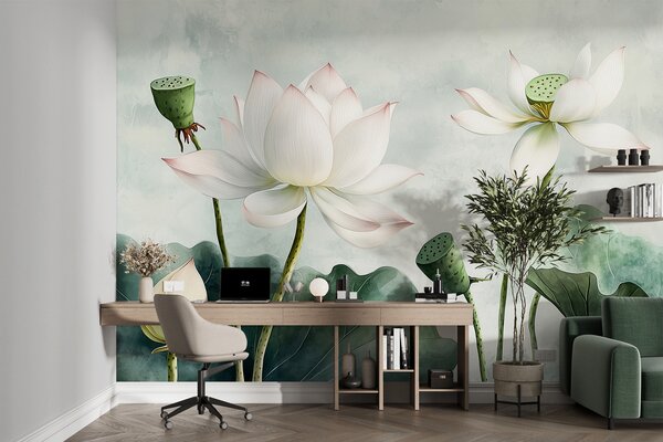 Fototapet Flori de lotus senine în nuanțe discrete, Populare fototapet, Populare fototapet, w01445 - Muralas.ro