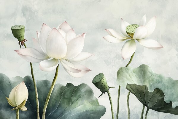 Fototapet Flori de lotus senine în nuanțe discrete, Populare fototapet, Populare fototapet, w01445 - Muralas.ro