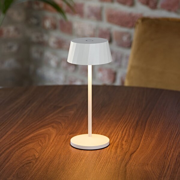 Sigor Lampa de masă cu LED și baterie reîncărcabilă Facetta, albă, 22 cm, metal, CCT, reglabil, Alb, Camera de zi / sufragerie, Aluminiu, Modern
