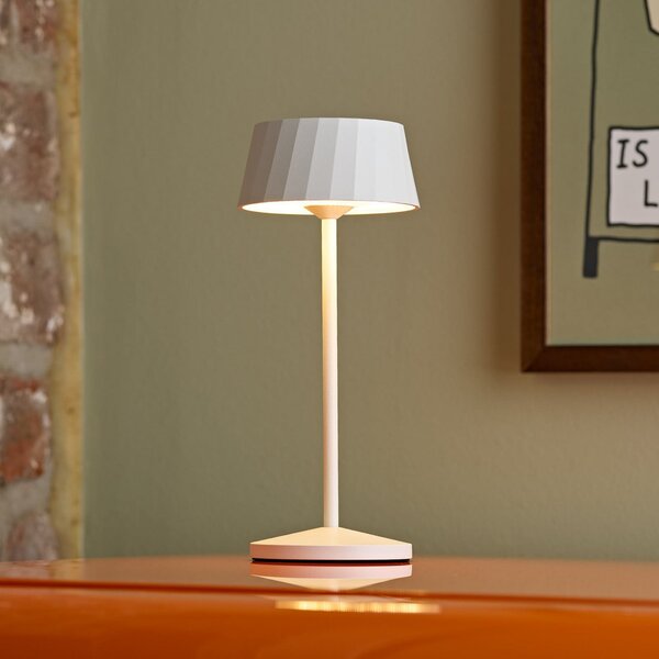 Sigor Lampa de masă cu LED și baterie reîncărcabilă Facetta, albă, 22 cm, metal, CCT, reglabil, Alb, Camera de zi / sufragerie, Aluminiu, Modern