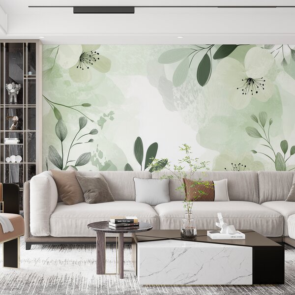 Fototapet Design floral alb și verde, Fototapet natură, Fototapet populare, w01451v2 - Tapeko.ro