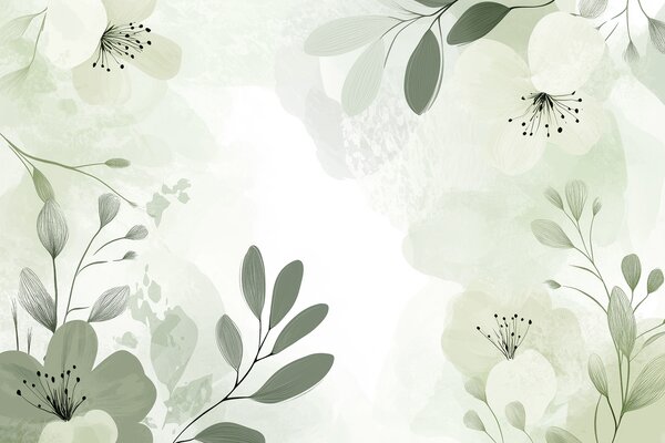 Fototapet Design floral alb și verde, Fototapet natură, Fototapet populare, w01451v2 - Tapeko.ro