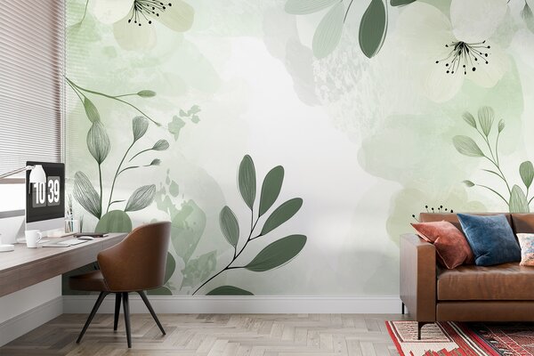 Fototapet Design floral alb și verde, Fototapet natură, Fototapet populare, w01451v2 - Tapeko.ro