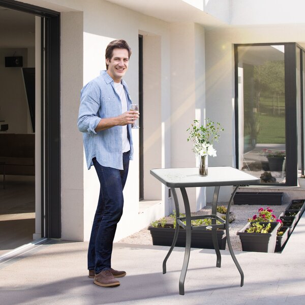 Outsunny Masă Pătrată pentru Grădină, Sticlă Termorezistentă, Design Modern, Negru, 68.5x68.5x84cm | Aosom Romania