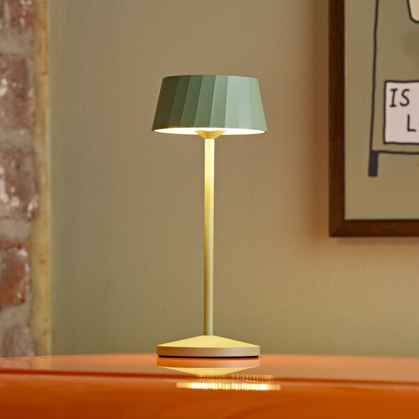 Sigor Lampa de masă cu LED și baterie reîncărcabilă Facetta, verde, înălțime 22 cm,, reglabil, Verde, Camera de zi / sufragerie, Aluminiu, Modern