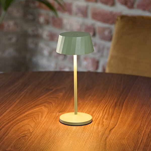 Sigor Lampa de masă cu LED și baterie reîncărcabilă Facetta, verde, înălțime 22 cm,, reglabil, Verde, Camera de zi / sufragerie, Aluminiu, Modern