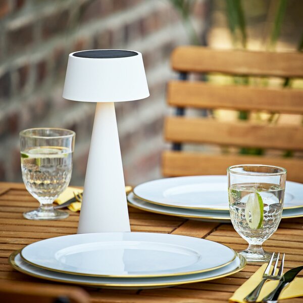 Sigor Lampa de masă cu LED și baterie reîncărcabilă Solino, albă, solară/USB, 26 cm,, reglabil, Alb, Camera de zi / sufragerie, Aluminiu, Modern