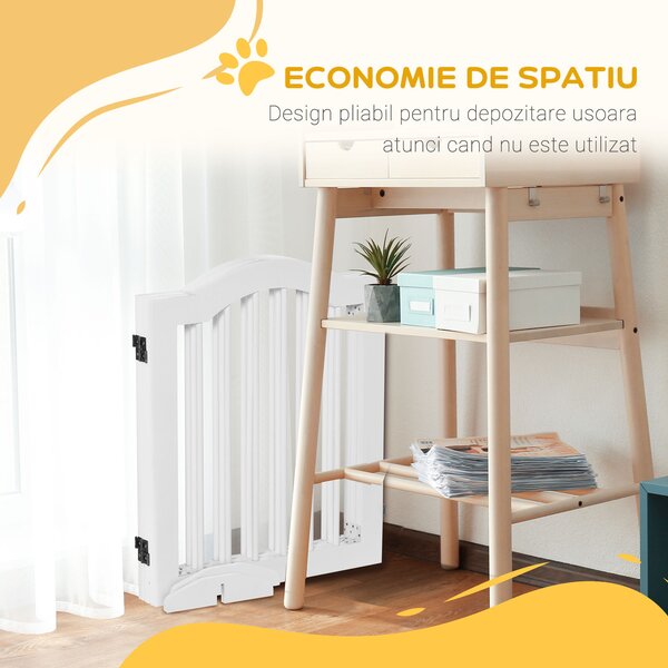 PawHut Gard Pliabil din Lemn pentru Câini, Design cu 3 Secțiuni, 154.5x29.5x61 cm, Alb | Aosom Romania
