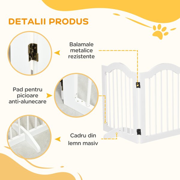PawHut Gard Pliabil din Lemn pentru Câini, Design cu 3 Secțiuni, 154.5x29.5x61 cm, Alb | Aosom Romania