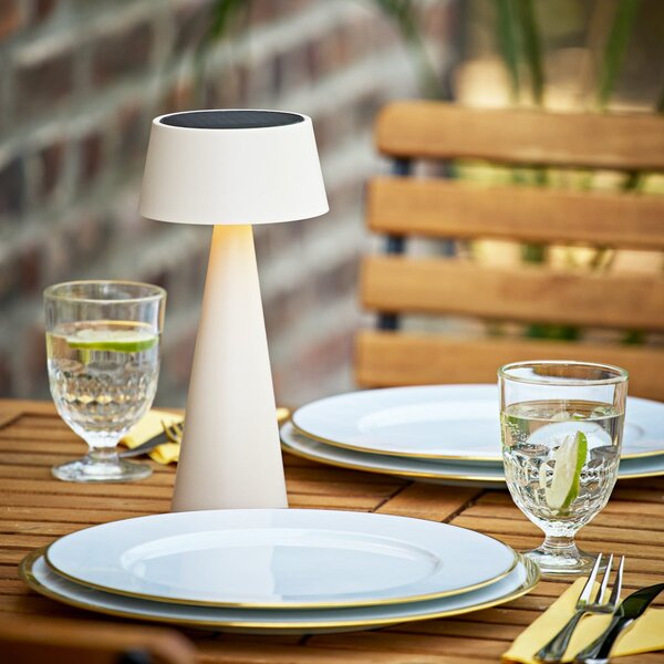 Sigor Lampa de masă cu LED și baterie Solino, bej, solară/USB, 26 cm, IP44, reglabil, Bej, Camera de zi / sufragerie, Aluminiu, Modern
