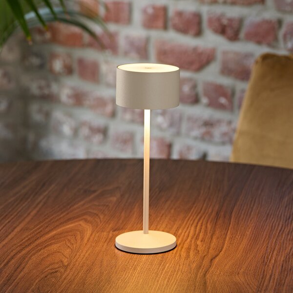 Sigor Lampa de masă cu LED-uri și baterie Veluna, bej, înălțime 25 cm, IP44, dimabil, reglabil, Bej, Camera de zi / sufragerie, Aluminiu, Modern