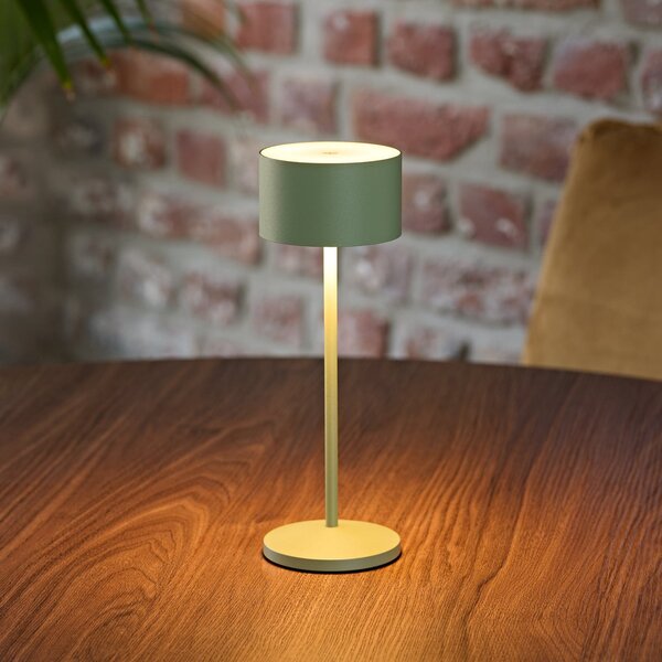 Sigor Lampa de masă cu LED-uri și baterie Veluna, verde, înălțime 25 cm, IP44,, reglabil, Verde, Camera de zi / sufragerie, Aluminiu, Modern