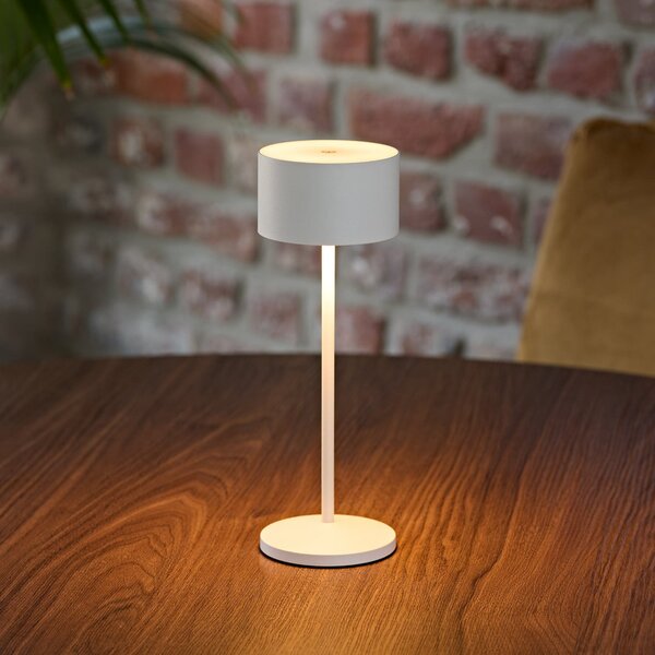 Sigor Lampă de masă cu LED și baterie Veluna, albă, înălțime 25 cm, IP44, dimabilă,, reglabil, Alb, Camera de zi / sufragerie, Aluminiu, Modern