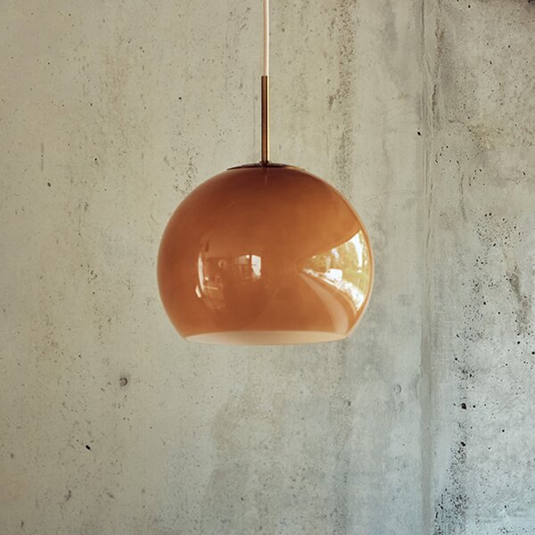FRANDSEN Lampă suspendată Ball Glass, cappucino, Ø 25 cm, reglabil, Maro / Rugină, Camera de zi / sufragerie, Sticlă, Design