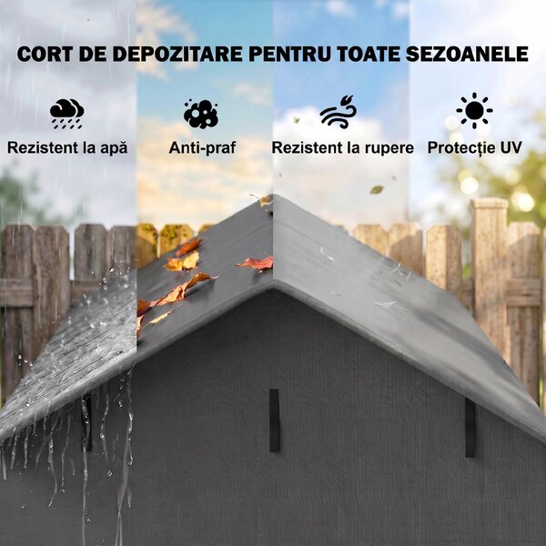 Outsunny Cort Garaj cu Intrare Rulabilă, Corzi și Țăruși, 1.1x2 m, Gri Închis | Aosom Romania