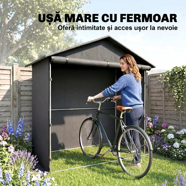 Outsunny Cort Garaj cu Intrare Rulabilă, Corzi și Țăruși, 1.1x2 m, Gri Închis | Aosom Romania