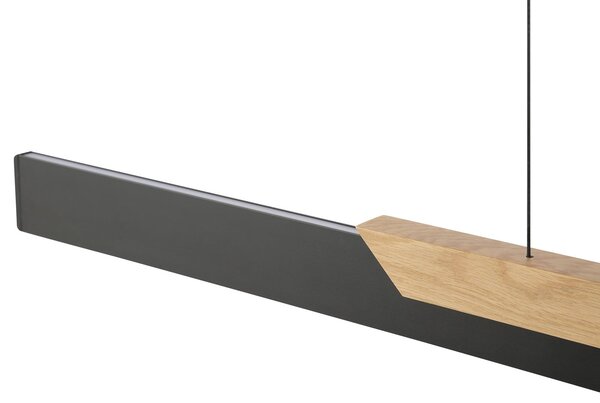 Brilliant Lampă suspendată LED Arcus, negru/maro Lungime 121 cm Metal/lemn, reglabil, Negru, Camera de zi / sufragerie, Metal