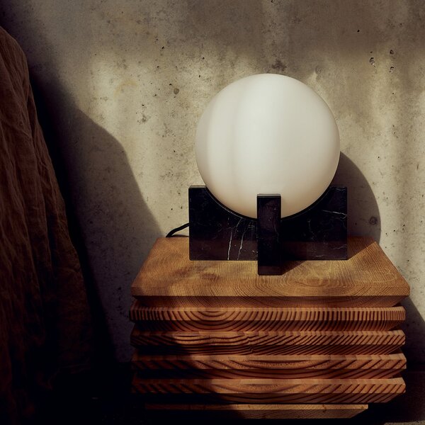 FRANDSEN Lampă de masă Hito, marmură, sticlă, E14, înălțime 19,5 cm, Negru, Camera de zi / sufragerie, Piatră, Design
