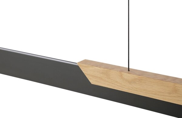 Brilliant Lampă suspendată LED Arcus, negru/maro Lungime 121 cm Metal/lemn, reglabil, Negru, Camera de zi / sufragerie, Metal