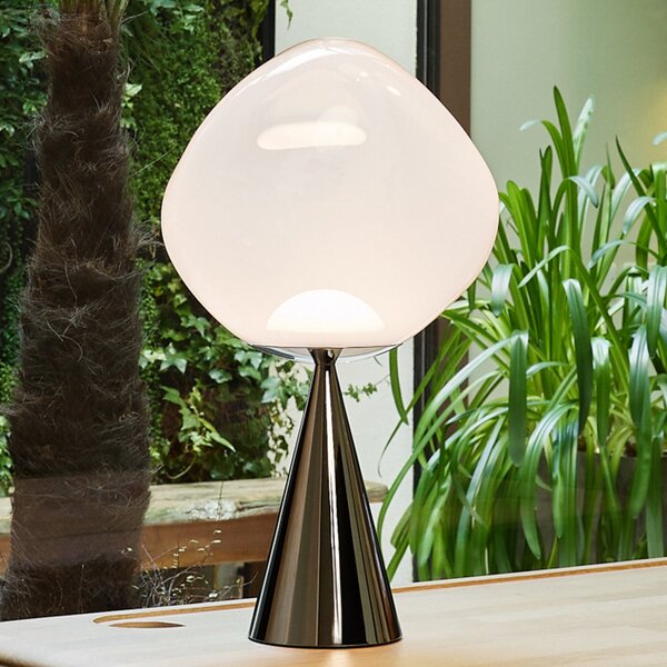 Tom Dixon Lampă de masă LED Melt Cone Fat, opal/argintiu, 47 cm, reglabil, Metalic, Camera de zi / sufragerie, Plastic, Design