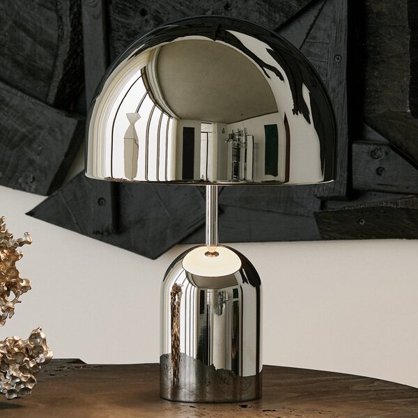 Tom Dixon LED-Lampa de masă Bell, argintiu, 43 cm, dimabil, reglabil, Metalic, Camera de zi / sufragerie, Metal, Design