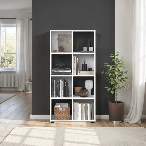 Biblioteca Adore Cubic, Alb - Stejar, 70x141x30 cm